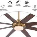 WINGBO 72" Ceiling Fan with Light and Remote Control, 6 Speed Reversible DC Motor, Dimmable LED Light, for Home and Commercial Use, Living Room/Shop/Warehouse Gold Black/Walnut