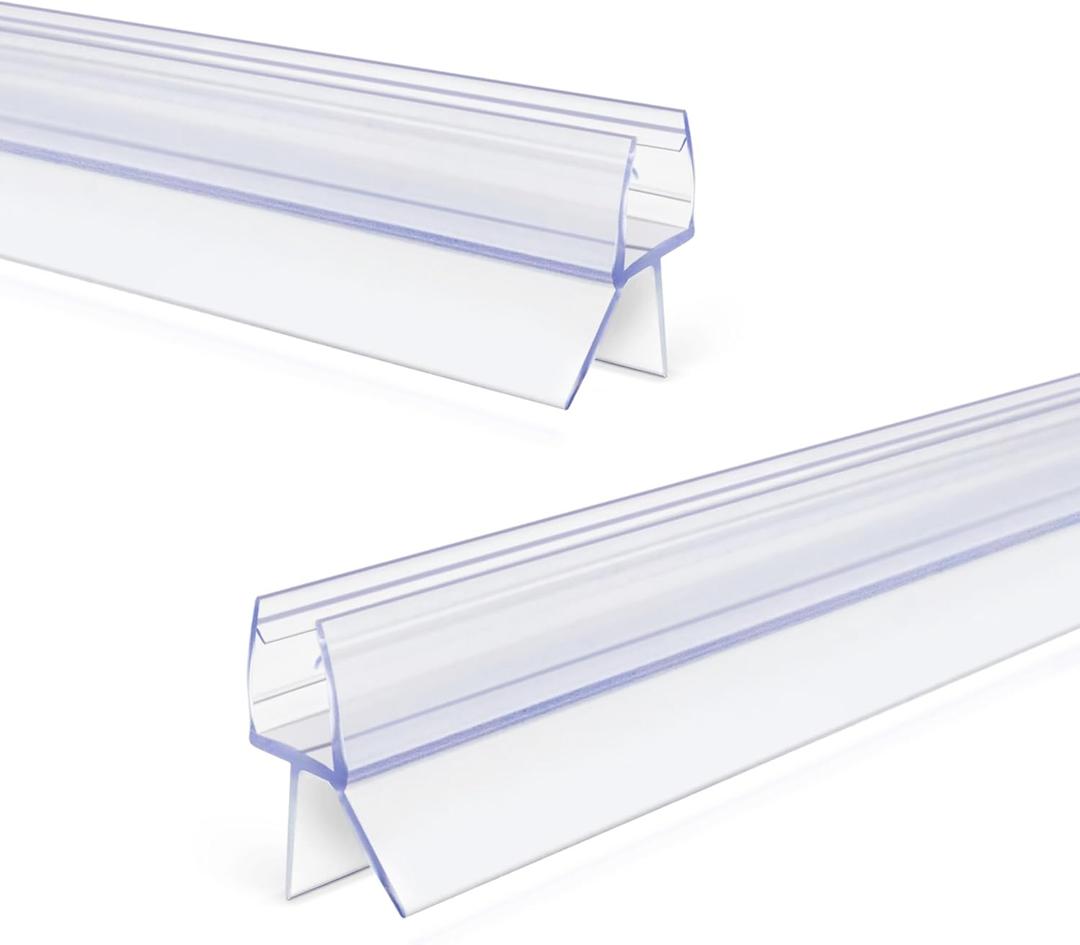 Frameless Shower Door Bottom Seal Strip for 3/8"(10mm) Thick Glass, Super Clear 36 Inch Long 2PCS Shower Door Seal, to Water Block