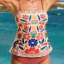Dokotoo Women's Boho Floral Tankini Set Two Piece Swimsuits Flowy Vintage Beachwear (M)