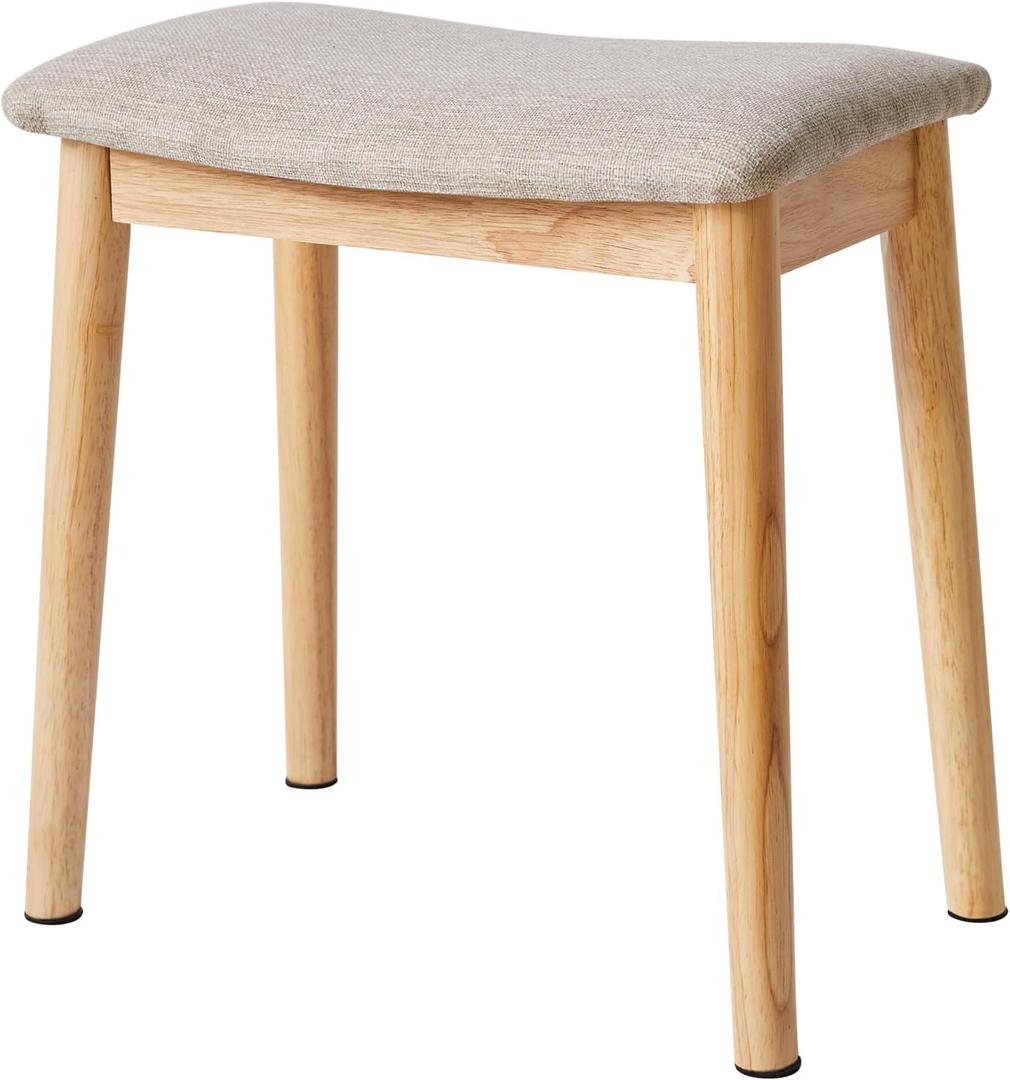 IBUYKE Saddle Cushion Vanity Stool Chair, Foot Rest Stool with Solid Wood Legs, Modern Vanity Bench Ottoman for Piano, Upholstered Seat for Bedroom, Entryway, Wooden Legs&Light Linen WBD007NY