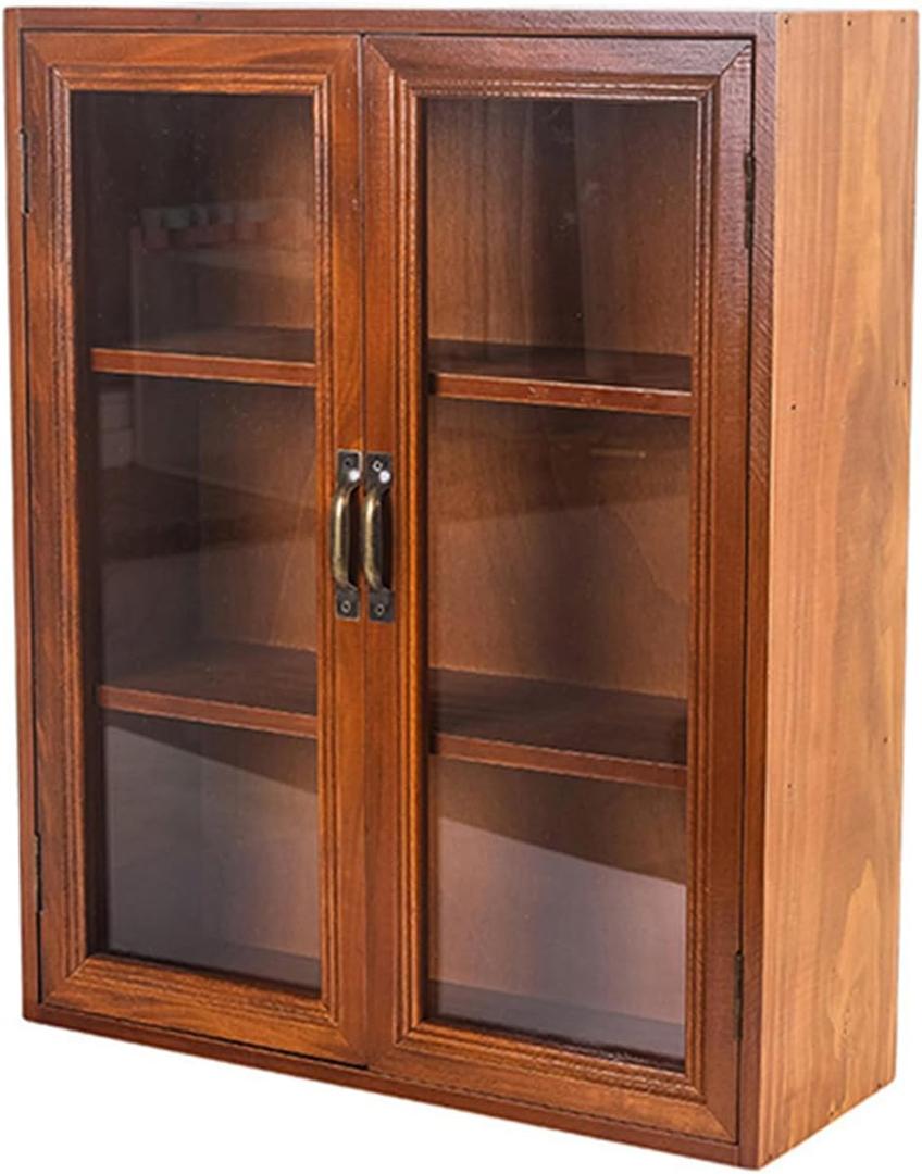 Vintage Countertop Cabinet14.5"x5.2"x18"Medicine Cabinet,Display Case with Organic Glass Door,Kitchen Cabinets with Drawers,Spice Cabinet,Apothecary Cabinet,Organization and Storage (Brown)