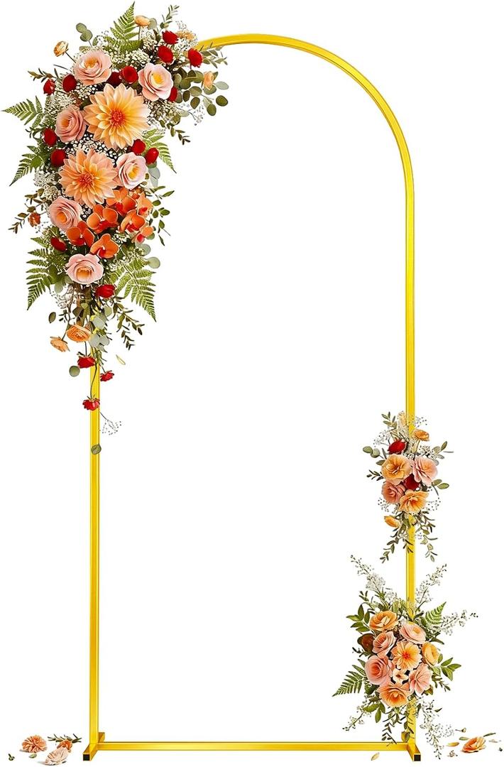 Toolterritary 8 FT Wedding Arch Backdrop Stand, Stable Heavy Duty Metal Wedding Arch Frame for Ceremony, Reinforced Balloon Arch Stand for Birthday Party & Baby Shower, Gold