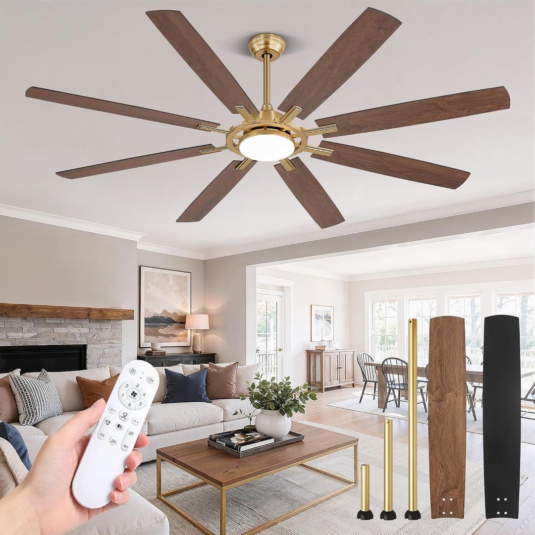Fanbulous 72 Inch Black Ceiling Fans with 3CCT Lights and Remote, 24W | High CFM Airflow, Quiet DC Motor, Dimmable, Indoor/Covered Outdoor, Dual-Finish, for Living Room, Bedroom Patio, Gold