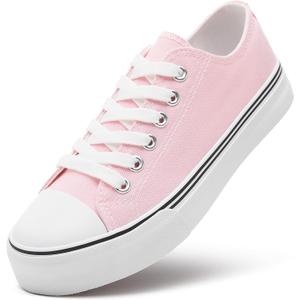ZGR Womens White Tennis Shoes for Women,Lace up Canvas Sneakers,Casual Walking Canvas Shoes(Pink.US8)