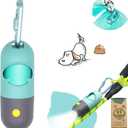 Dog Poop Bag Holder with LED Flashlight for Night Walks,Silicone Tether & Panda Pattern Clip for Used Bags, Hands-Free Metal Leash Carabiner, Includes 15 Scented Waste Bags (Crystal Blue)