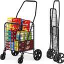 Grocery Shopping Cart with 360 Rolling Swivel Wheels, 110LBS Capacity Heavy Duty Collapsible Utility Cart, Light Weight Trolley for Laundry,Groceries,Travel (Medium, Black)