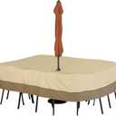 Classic Accessories Veranda Water-Resistant 88 Inch Rectangular/Oval Patio Table & Chair Set Cover with Umbrella Hole, Outdoor Table Cover