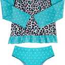 Baby Toddler Girls Long Sleeve Swimsuit UPF 50+ Sun Protection Bathing Suit Blue Leopard