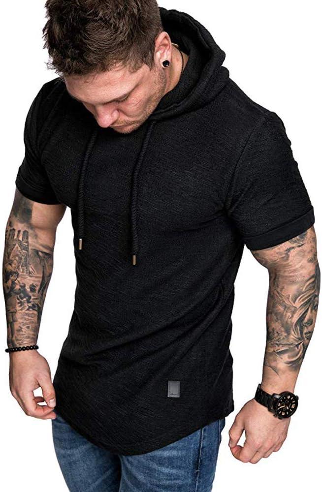 Lexiart Mens Fashion Athletic Hoodies Sport Sweatshirt Solid Color Fleece Pullover (Black, L)