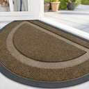 OLANLY Half Circle Door Mat Indoor Outdoor Entrance Welcome, Waterproof All-Season, All-Weather Doormat, Sturdy Natural Rubber, Low Profile, Easy Clean Patio Porch Entryway Mat, 36x24, Brown