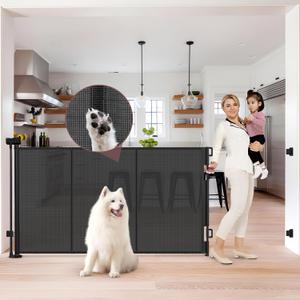 Reinforced 41 Inch Extra Tall Retractable Baby Gates 80" Wide Retractable Dog Gate with Support Rods – Prevents Crawling Under, Indoor Long Baby Gate Retractable Gate Outdoor Extra Tall Dog Gate/Black