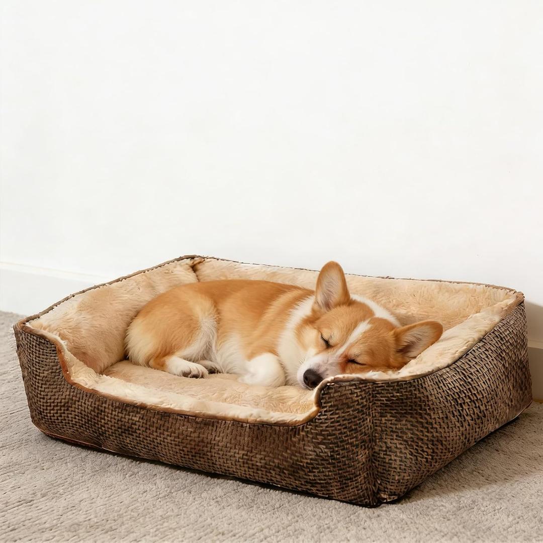 Dog Beds for Medium Small Large Dogs & Cats - Rectangle Orthopedic Washable Pet Bed with Non-Slip Bottom | Durable Calming Sofa for Indoor Cats & Puppies | Multiple Sizes & Breathable Design,Coffee,M (24*20inch)