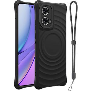 Set of 3 Pack, GOVTAN Compatible with Moto Edge 5G 2024 Case with Lanyard, Shockproof Soft Touch Premium TPU Slim Phone Cover, Wave Textured, Black