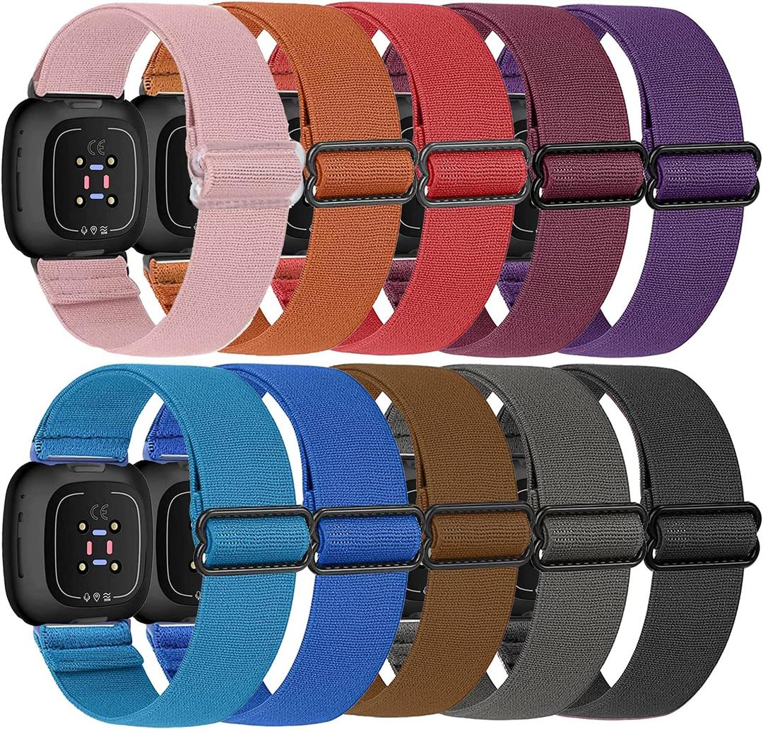 Nylon Watch Bands Compatible with Fitbit Sense & Versa 3, Soft Pattern Replacement Band for Women Men Compatible with Fitbit Sense/Versa 3 Smart Watch(10 PACK) (Red+Orage+Navy+Blue+Wine+Brown+Grey+Purple+Pink+Black)