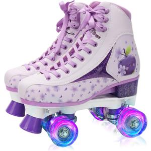 LKD Adjustable Roller Skates for Kids & Teens (Ages 6-18)  Comfortable Quad Skates with Half-Size Dial, Plush Velvet Lining, Anti-Blister Design  Trendy Two-Tone Colors (Purple)