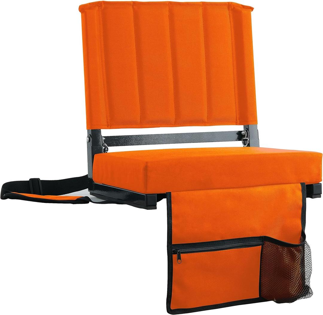 SPORT BEATS Stadium Seats with Back Support Bleacher Chairs with Back and Cushion Thick Padded Bleacher Seats Includes Shoulder Strap (Orange)