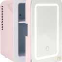 Paris Hilton Mini Refrigerator and Personal Beauty Fridge, Mirrored Door with Dimmable LED Light, Thermoelectric Cooling and Warming Function for All Cosmetics and Skincare Needs, 4-Liter, Pink