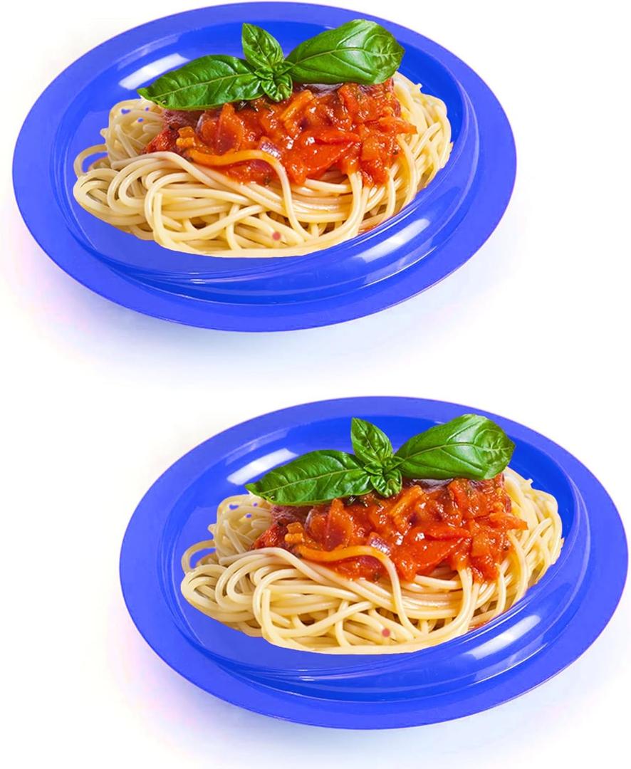 pekokavo 9" Anti-Spill Suction Bowl for Seniors, Non-Slip No Tip Adaptive Feeding Bowl for Elderly, Disabled Adults, or Parkinson's, Pack of 2 (Blue Plates)