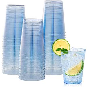 JOLLY CHEF 100 Pack 10 oz Blue Plastic Cups, Blue Disposable Tumblers, Elegant Glitter Party Drinking Cups for Wedding, Thanksgiving Day, Christmas Halloween
