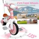 5-in-1 Toddler Tricycle with Lights & Music, Adjustable Push Kids Bike for 1-5 Year Olds, Toddler Balance Bike & Tricycle for Boys & Girls, Birthday Gift for 1 2 3 4 5 Year Old Kids (Pink)