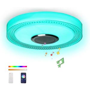 Waterproof Smart LED Shower Ceiling Light Fixture with Bluetooh Speaker,18W 11Inch,3000-6500K Dinmmable RGB Color Changing Music Lamp with App+2.4G Remote Control for Bathroom,Bedroom,Kid Room (Rainbow)