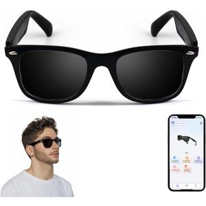 AI Translator Smart Glasses for Women Men, Bluetooth Audio Sunglasses with UV400 Polarized Lenses, Photo Translation, No SubscriptionReal-Time Translation(160+Languages) for Travel Business (Black)