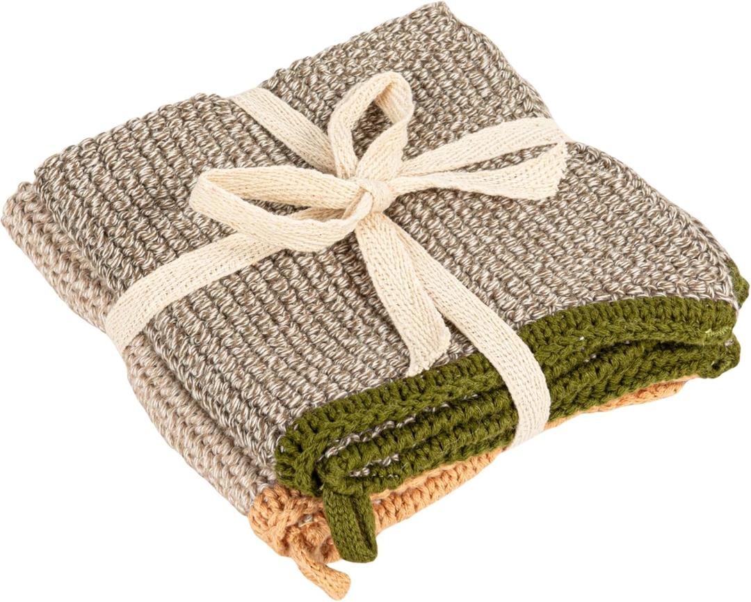 Creative Co-Op Square Cotton Knit (Set of 2) Dish Cloth, Multi (DF3785)