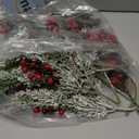 Winlyn 6 Pcs Snowy Artificial Cedar Picks with Red Berries Frosted Faux Cedar Sprays Christmas Cedar Greenery Branches Stems for Christmas Tree Wreath Floral Arrangement Vase Winter Holiday Decor