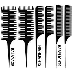 Highlight Comb Set, 6 Piece Set, Weaving, Sectioning, Styling, and Hair Dyeing Combs Professional Weaving Styling for Foiling and Balayage Coloring(Assorted Style)