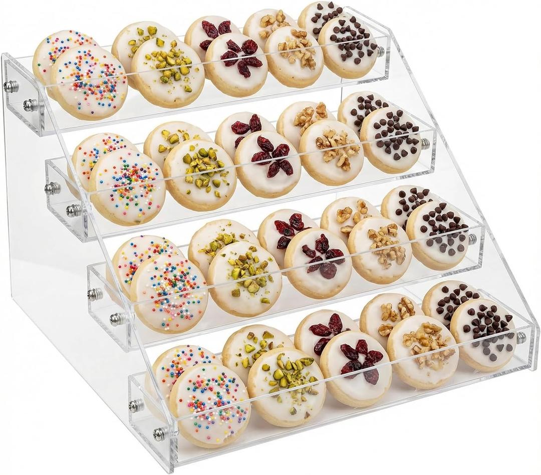 4 Tier Cookie Display Stand for Cookies Display, Suitable for Bakers & Vendors, Parties, Craft Fairs and Market Booths, Clear Acrylic Tiered Cookie Display Stand Applicable to Cupcakes, Dessert Display
