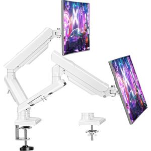 Dual Monitor Mount for 13-32 inch Screens, Gas Spring Monitor Stand for 2 Monitor, Full Adjustable Monitors Desk Mount with C-ClampGrommet Base, Each Arm Holds Max 22 lbs, Freelift Pro White