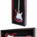 DisplayGifts 42" Electric Guitar Display Case Cabinet Shadow Box with Guitar Hanger Stand, Lockable UV Protection Black Felt Interior with Mahogany Finish Frame