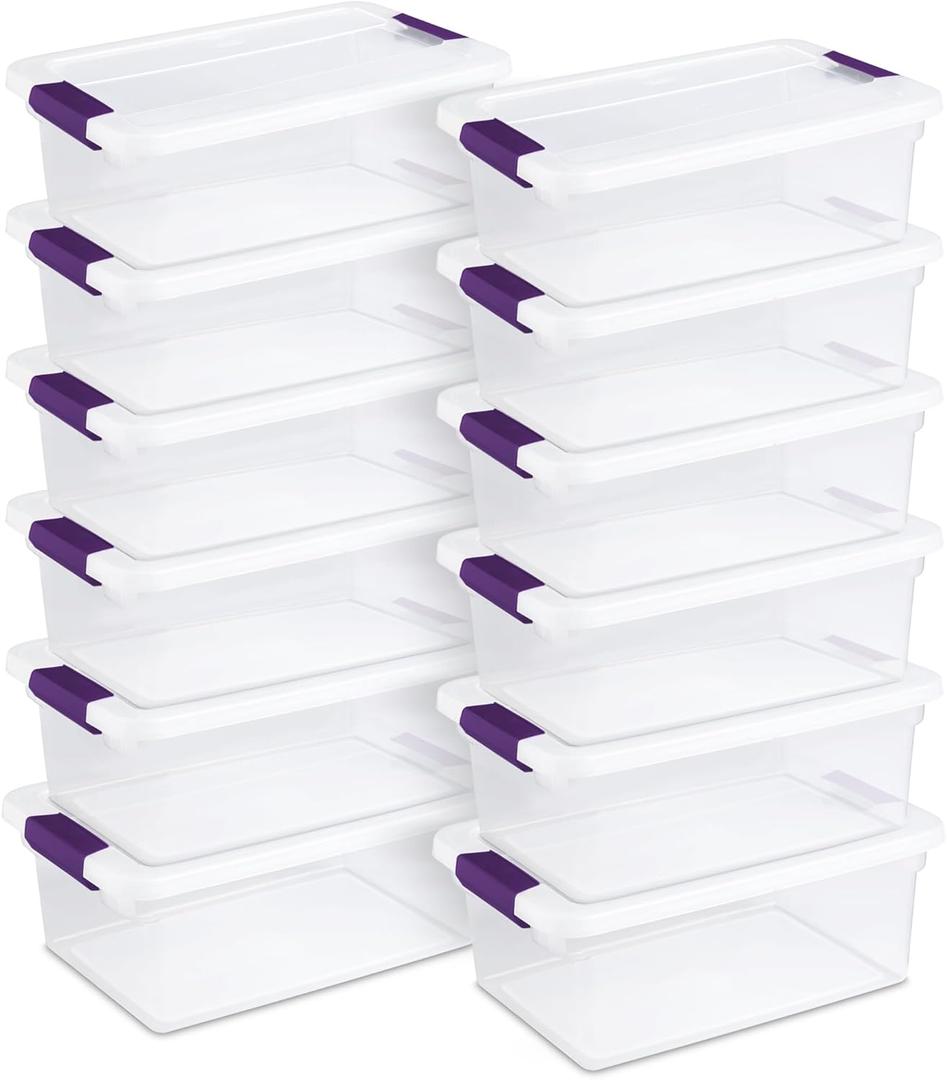 Sterilite 12-Pack ClearView Latch Box, Stackable Organizer Bins with Lids, 15 Quart - Clear Plastic Organization Containers for Closet, Bedroom, Shelving Units and Home or Office Storage