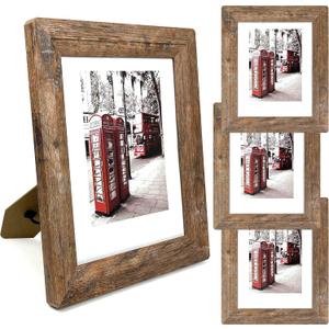 8x10 Picture Frames Set, Set of 4 Wooden Picture Frames Real Tempered Glass and Composite Wooden Rustic Rounded Corners Photo Display for Tabletop Wall Mount (Brown)