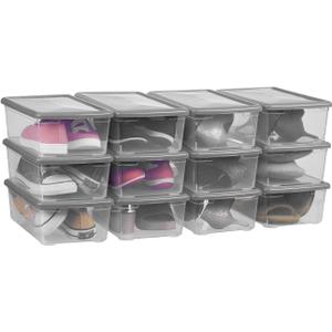 6 Quart Latching Storage Box,Plastic Clear Storage Bins With Lids Stackable (Grey, 12 Pack)