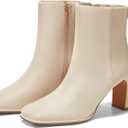 Coutgo Women's Square Toe Ankle Boots Chunky Block Heel Side Zipper Booties Faux Suede Winter Shoes (6, Beige)