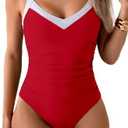 Eagerbuy Women's One Piece Swimsuit Tummy Control V Neck Bathing Suits Adjustable Straps Ruched Swimwear, Large