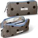 Pencil Bag Pen Case, Soft Corduroy Small Pencil Pouch Organizer with Zipper, Cute Pencil Case Pouch Stationery for Girls and Boys  Dot Grey