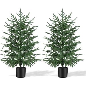 2 Pack 3FT Artificial Norfolk Pine Tree with Pot - UV Protection Faux Tree Fake Plants with PE Branch for Indoor Outdoor Home Front Porch Christmas Decor