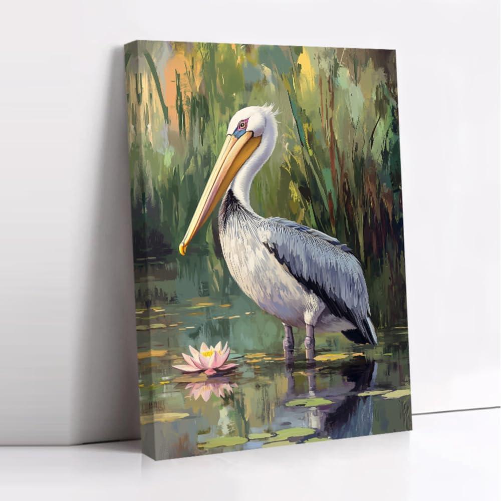 CCWORKERRY Pelican Picture Bathroom Wall Art Bathroom Coastal Pelican Canvas Prints Ocean Bird Painting Nautical Theme Lake House Decor Framed(Green,16" x 24")