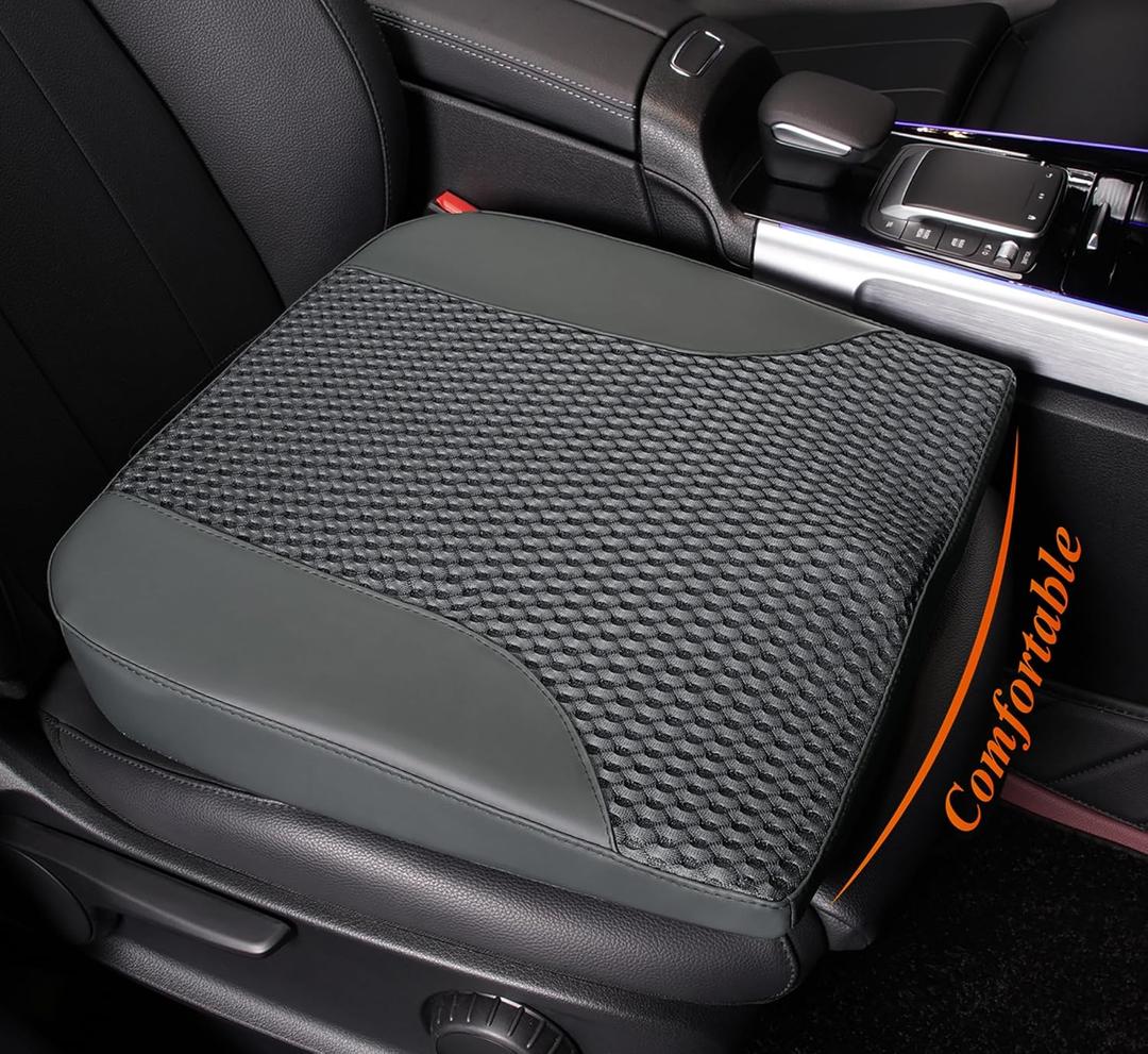 kingphenix Car Seat Cushion  Memory Foam Pad for Driving Comfort  Boosts Height and Relieves Coccyx & Lower Back Pain  Car, Truck, Office Chair (Leather & 4D Mesh Gray)