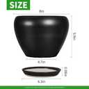 Deep Dream 8 Inch Plant Pot - Ceramic Pots for Plants with Drainage Hole and Trays, Modern Round Flower Pot, Planters for Indoor Outdoor Plants, Home Garden Decor, Black