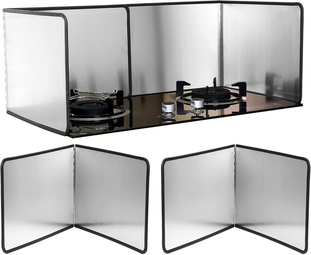 Grease Splatter Guard 2 Pieces 2 Sided Splash Guard for Stove Foldable Backsplash Protector Behind Stove Nonstick Stainless Steel Backsplash for Stove Screen Protector (15.75 x 15.75 Inches)