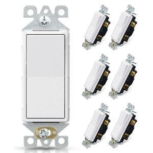 ELEGRP Matte White 3 Way Decorative Light Switch, 15Amp, 120-277 Volt, AC Decorator Rocker Paddle Wall Switch Replacement, Self-Grounding, Residential and Commercial Grade, UL Listed (7 Pack) (Without Wall Plate)