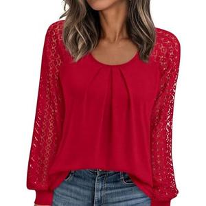 PRETTYGARDEN Womens Long Sleeve Shirts Lace Tops 2026 Spring Fashion Outfits Dressy Casual Blouses Work Clothes, Medium