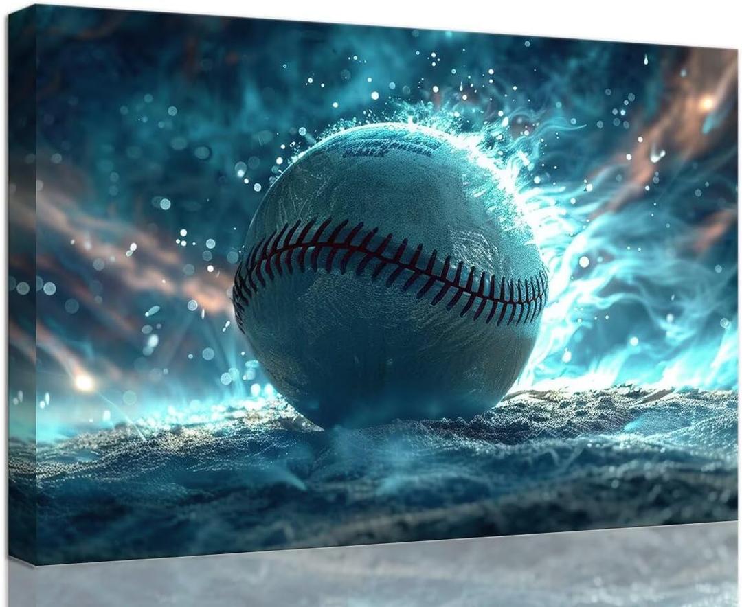 HQLLingArt Baseball Wall Art for Sports Enthusiasts Room Living Room Bedroom Home Decorations Baseball Picture Poster Canvas Prints Framed Ready to Hang(24''H x 36''W)