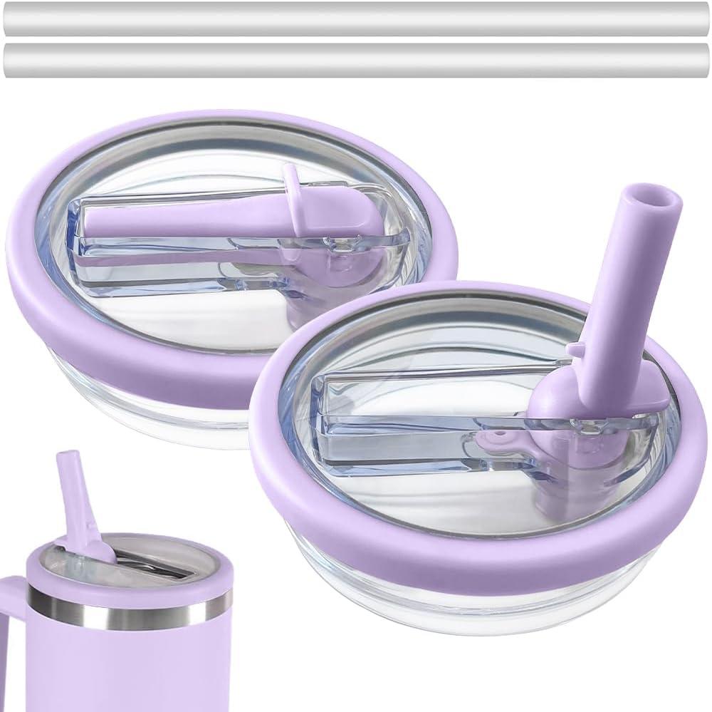 2 Pack Flip Straw Leak Proof Lid for Stanley 40 oz Tumbler Quencher - Reusable Spill Proof Lid Top Cover Stanley 40oz Cup Accessories - Replacement of Leaking Original Stanley Lids - Purple