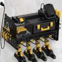 WellMall Power Tool Charging Station - 3 Layer Wall Mount Power Tool Organizer with Charging Station for Power Drill, 6AC Outlets, Great as Heavy Duty Tool Rack & Tool Holder for Garage Organization (Black-Metal Sheet Panels)