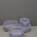 Amazon Basics Leak-Proof Glass Locking Lids Food Storage Containers, 14-Piece Set, 7 Count of Bases and 7 Plastic Lids, Clear, Blue, BPA Free