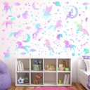 4 Sheets of Unicorn Peel and Stick Wall Decal Glitter Unicorn and Fairy Wall Stickers Cartoon Wall Decals Removable DIY for Bedroom Playroom Living Room Decor